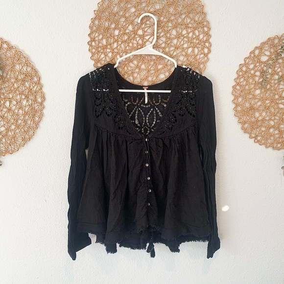 Black Flowy Free People Blouse - Picture 1 of 11